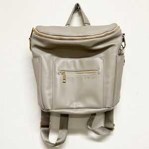 Fawn Design Gray Vegan Leather The Original 12 Pocket Diaper Bag Backpack